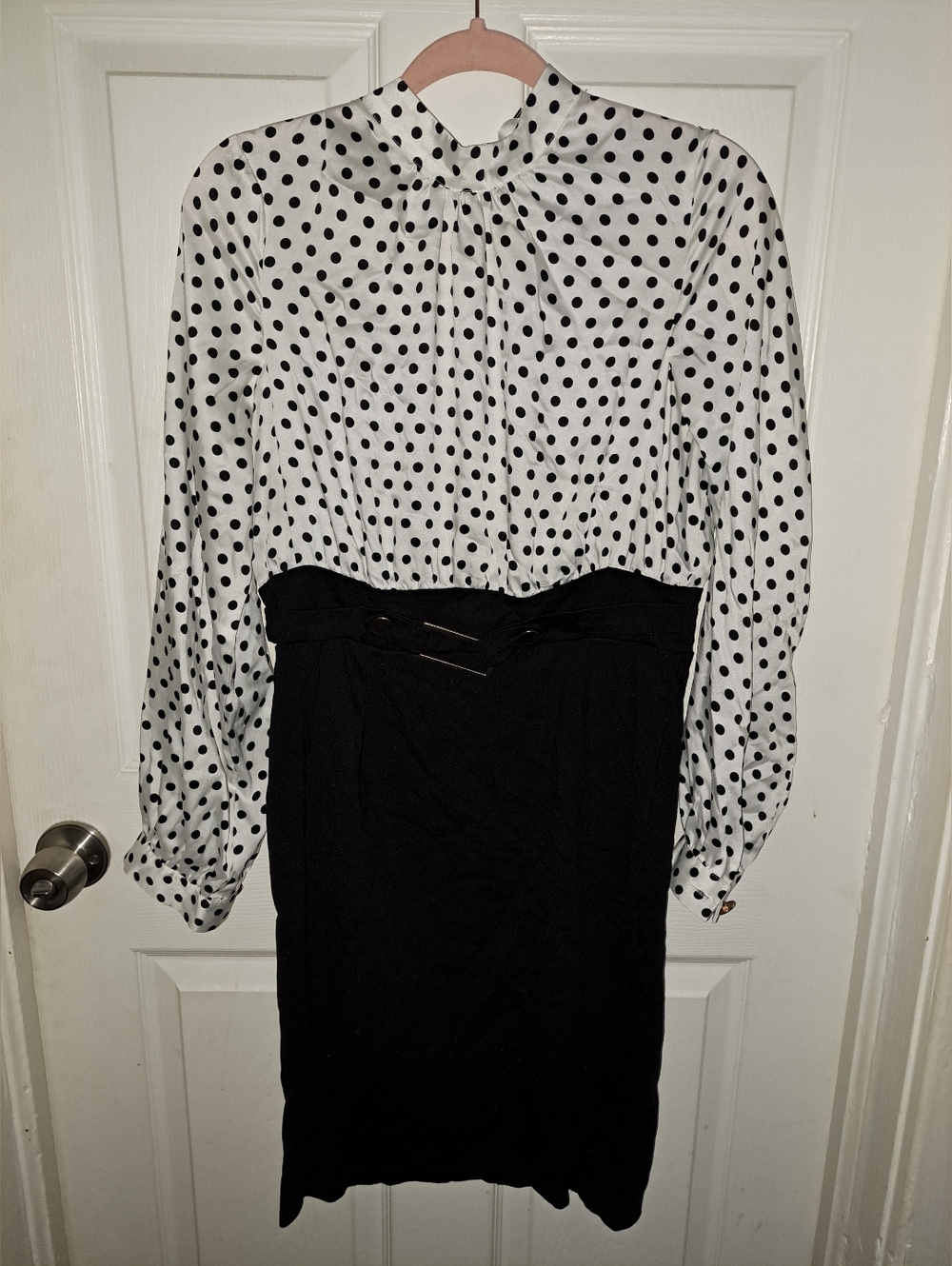 H&M Black Pencil Skirt with White Polka Dot Blouse
